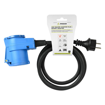 Benson Haakse Contrastekker + Stopcontact Verloop - 1,5 meter - 2P+E - 3680W