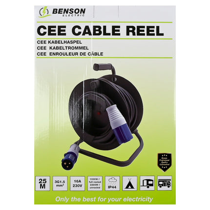 Benson CEE Kabelhaspel - 25 meter - 2P+E - EN 60309 - 3000W