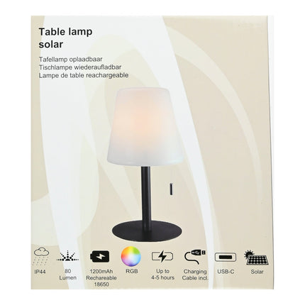 Benson Solar LED Tafellamp – 30 cm – Aluminium – RGB & Warm Wit – USB-C Oplaadbaar