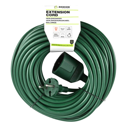 Benson Verlengsnoer – 20 meter – Groen – 2x1.5 mm² – 250V