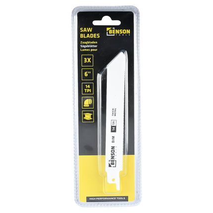 Benson Reciprozaagbladen Metaal - 3-delig - 150 mm - 14 TPI