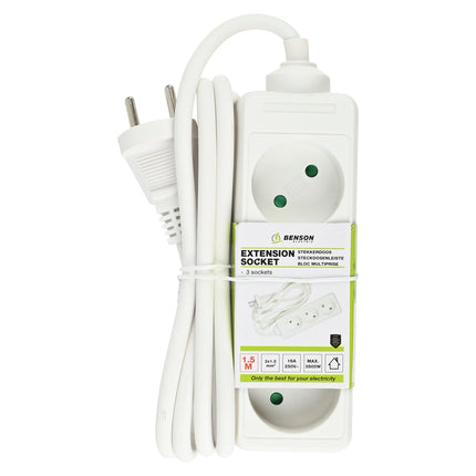 Benson Stekkerdoos – 3-voudig – 1,5 meter – 3500W – Wit
