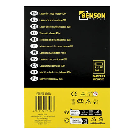 Benson Laser Afstandsmeter 40 meter - Compact en Nauwkeurig