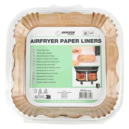 Benson Airfryer Bakpapier Bakjes - Vierkant - 24 cm - 100 stuks