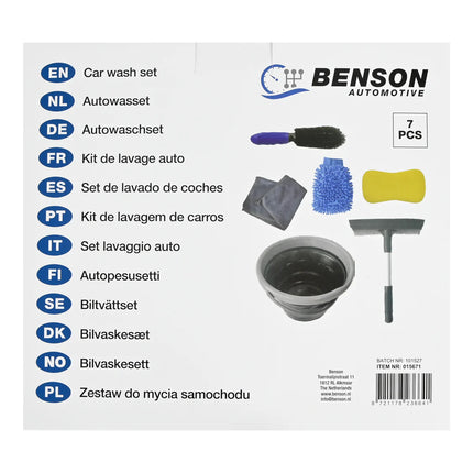Benson Autowasset – 7-delig – Inclusief Opvouwbare Emmer en Microvezeldoekjes