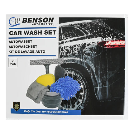 Benson Autowasset – 7-delig – Inclusief Opvouwbare Emmer en Microvezeldoekjes