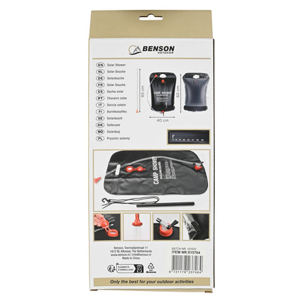 Benson Solar Douche - 20 Liter - Mobiele Campingdouche - Met Ophangkoord & Douchekop