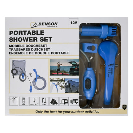 Benson Mobiele Doucheset - 12V Aansluiting - Inclusief Waterpomp & Opbergzak