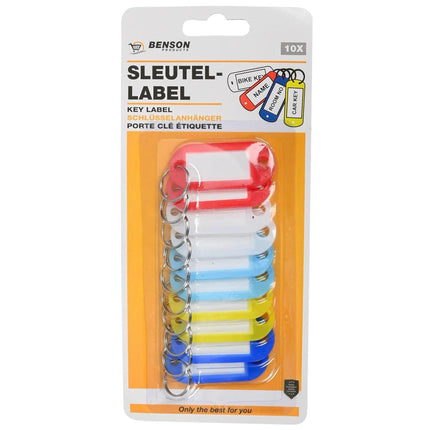 Benson Sleutellabels - 10 Stuks - Assorti Kleuren - Beschrijfbaar