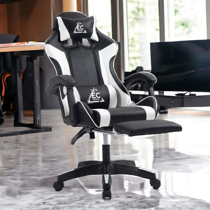 Ergonomische Gaming Stoel  Met Voetensteun – Zwart/Wit