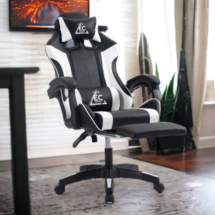 Ergonomische Gaming Stoel  Met Voetensteun – Zwart/Wit