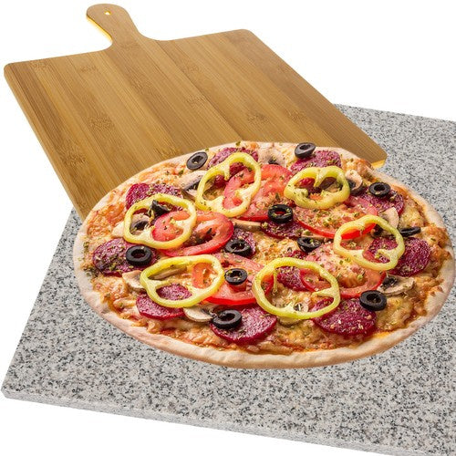 Ruhhy 24264 Granieten Pizzasteen met Bamboeschep - 38 x 36 cm