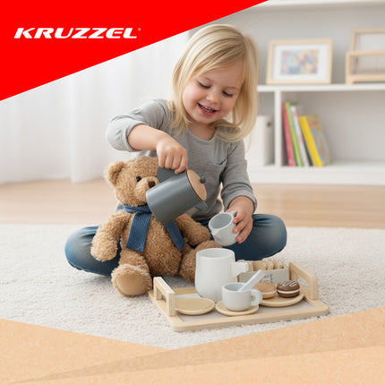 Kruzzel Houten Theeservies - 16-Delig - Met Dienblad