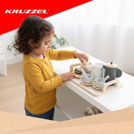 Kruzzel Houten Theeservies - 16-Delig - Met Dienblad