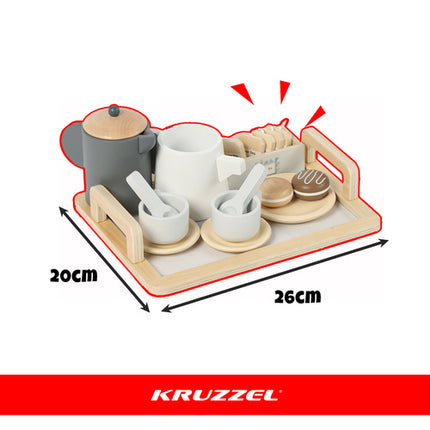 Kruzzel Houten Theeservies - 16-Delig - Met Dienblad
