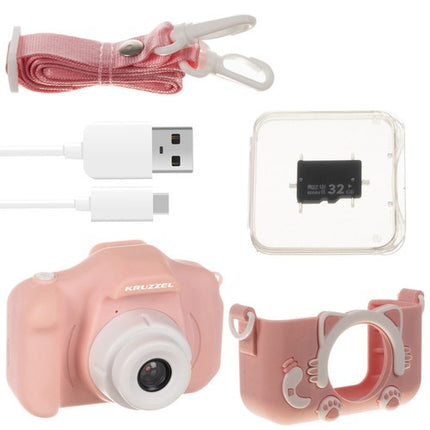 Kruzzel Digitale Kindercamera - Roze - Full HD - Inclusief 32GB Kaart