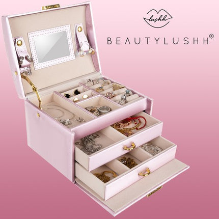 Beautylushh Luxe Sieradendoos - Satijn Look - 20 Compartimenten - Roze