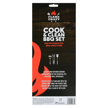 Benson BBQ Gereedschap Set Flamecraft - 3-Delig - RVS - Tang, Spatel & Vork