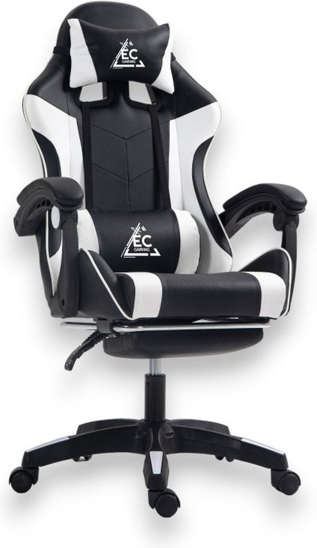 Ergonomische Gaming Stoel  Met Voetensteun – Zwart/Wit
