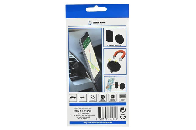 Benson Magnetische Telefoonhouder – Universeel – Inclusief Metalen Plakplaten – Zwart