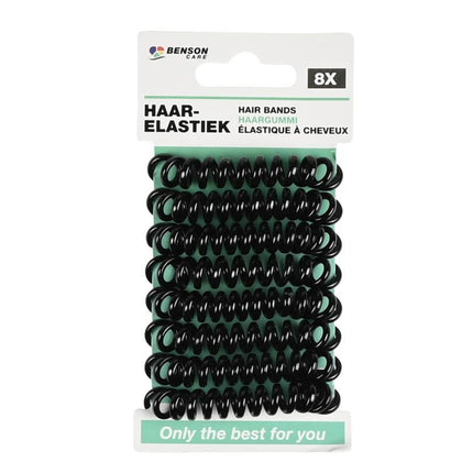 Benson Telefoonkabel Haarelastiekjes – 8 Stuks – Zwart – Spiraal Design