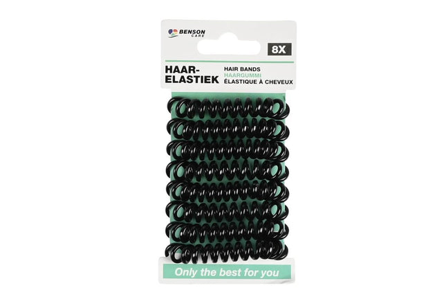 Benson Telefoonkabel Haarelastiekjes – 8 Stuks – Zwart – Spiraal Design