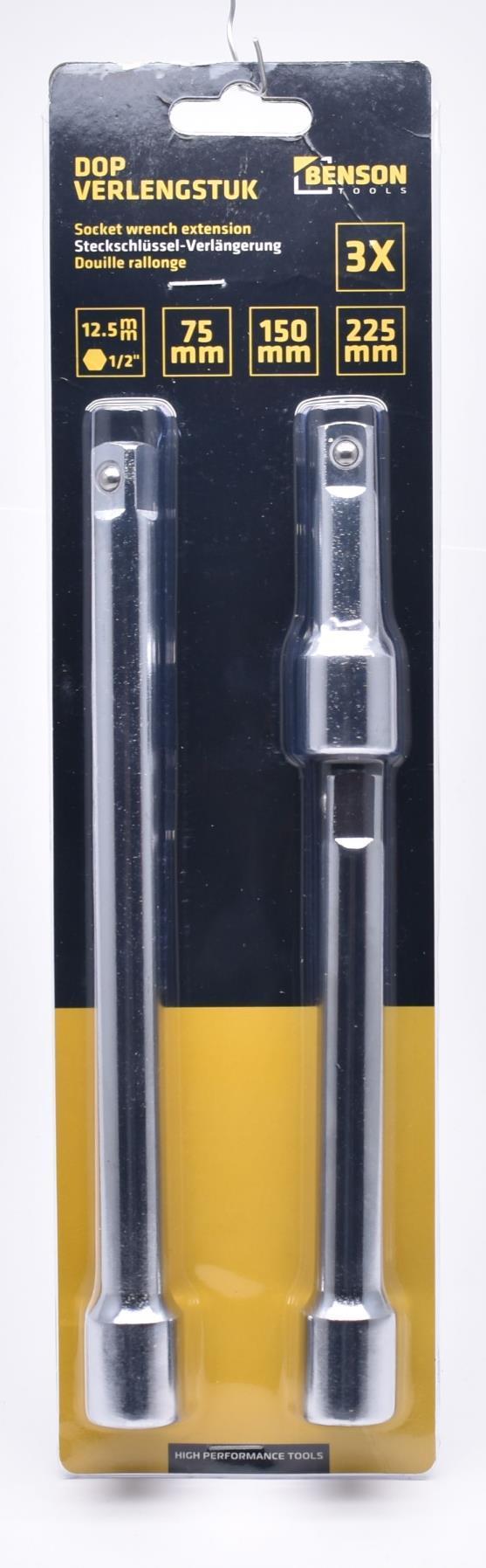Benson Dop Verlengstukset - 3-delig - 1/2" Aansluiting - Cr-V Staal