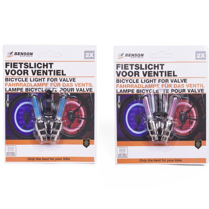 Benson Fietslicht Set voor Ventiel - 2-delig - Blauw & Roze - Automatisch - Incl. Batterijen