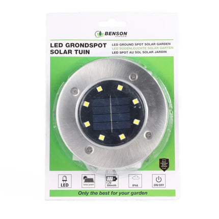Benson Solar Grondspot – Modern Design – 8 LED's – Ø 12 cm – Zilver