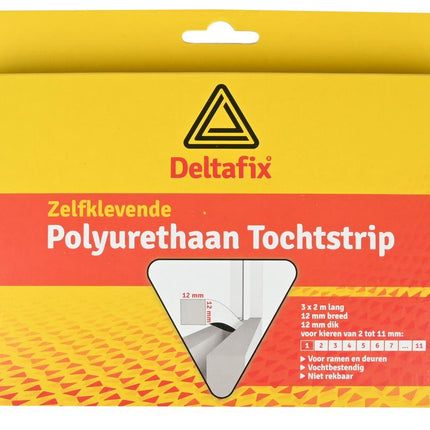 Deltafix Tochtstrip PU Schuim Wit 12x12mm - 6 Meter (3x2m) - Zelfklevend