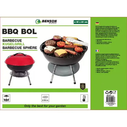Benson BBQ Bol – Compacte Houtskoolgrill – Ø 41,5 cm – Mobiel