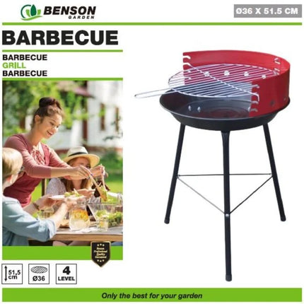 Benson Compacte Barbecue 4-Standen - 36 x 36 cm - Houtskool - Rood/Zwart