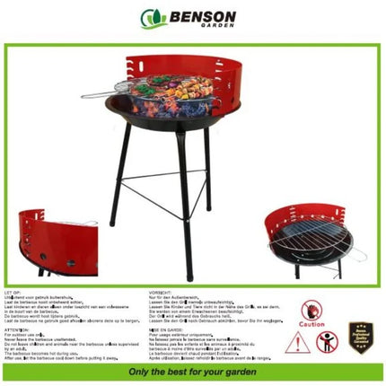 Benson Compacte Barbecue - 4 Niveaus - 36 x 36 x 51.5 cm - Rood/Zwart