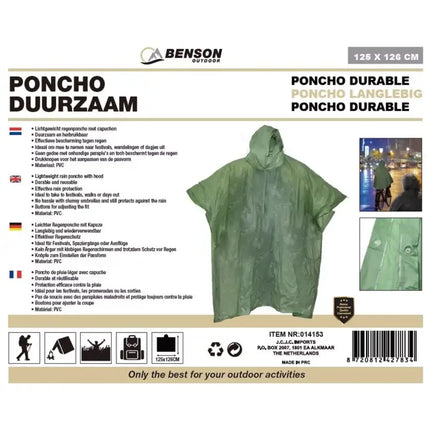 Benson Duurzame Regenponcho - Herbruikbaar - Groen - Met Drukknopen