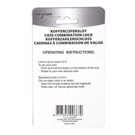 Benson Cijferslot Aluminium - 3 Cijfers - 20 mm - Assorti Kleuren