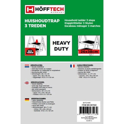 Hofftech Huishoudtrap Heavy Duty - 3 Treden - Inklapbaar - Anti-slip - Max. 150 kg
