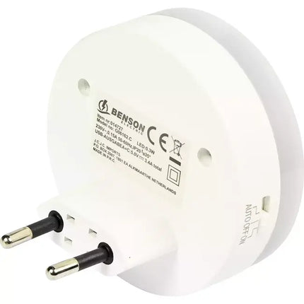 Benson Luxe Nachtlamp – USB-A & USB-C Fast Charge – PIR Bewegingssensor – Dag/Nacht-sensor – Warm Wit