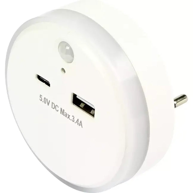 Benson Luxe Nachtlamp – USB-A & USB-C Fast Charge – PIR Bewegingssensor – Dag/Nacht-sensor – Warm Wit