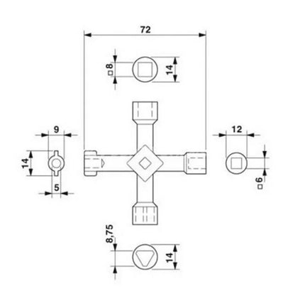 Benson Universele 4-weg Schakelkastsleutel - Heavy Duty - Zwart