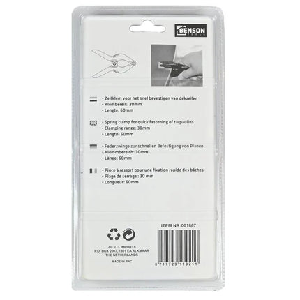 Benson Zeilklem - Marktklem - Super PVC - 60 mm - 8 stuks - Zwart/Oranje