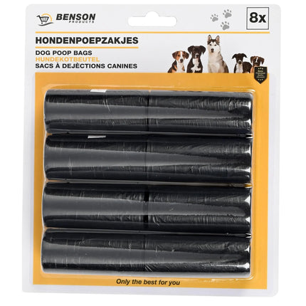 Benson Hondenpoepzakjes – 8 Rollen à 15 Stuks – Zwart – 120 Zakjes Totaal
