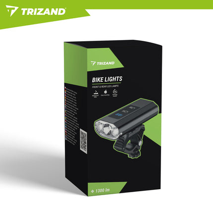Trizand LED Fietsverlichtingsset - 1300 lm - Met Powerbank - USB-C