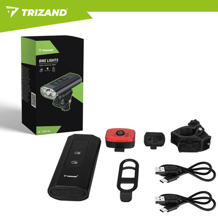 Trizand LED Fietsverlichtingsset - 1300 lm - Met Powerbank - USB-C