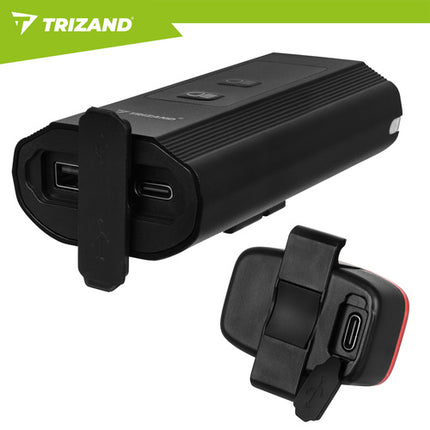 Trizand LED Fietsverlichtingsset - 1300 lm - Met Powerbank - USB-C