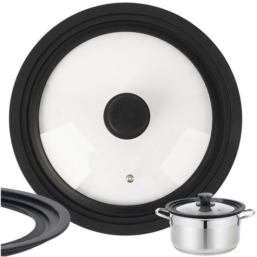 Ruhhy 25560 Universele Glazen Deksel met Siliconen Rand - 24/26/28 cm