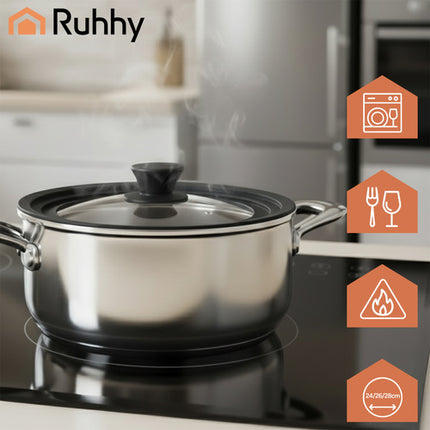 Ruhhy 25560 Universele Glazen Deksel met Siliconen Rand - 24/26/28 cm