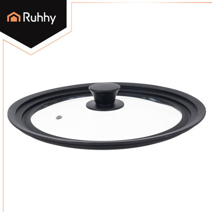 Ruhhy 25560 Universele Glazen Deksel met Siliconen Rand - 24/26/28 cm