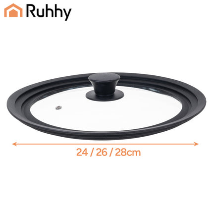 Ruhhy 25560 Universele Glazen Deksel met Siliconen Rand - 24/26/28 cm