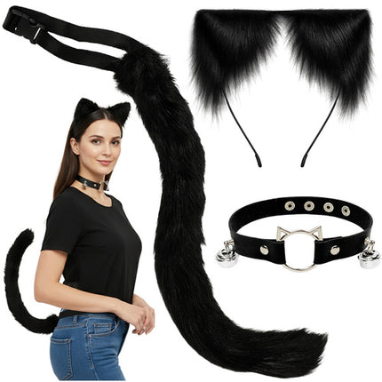 Ruhhy Kat/Vos Kostuumset - 3-Delig - Oortjes, Staart & Choker - Zwart