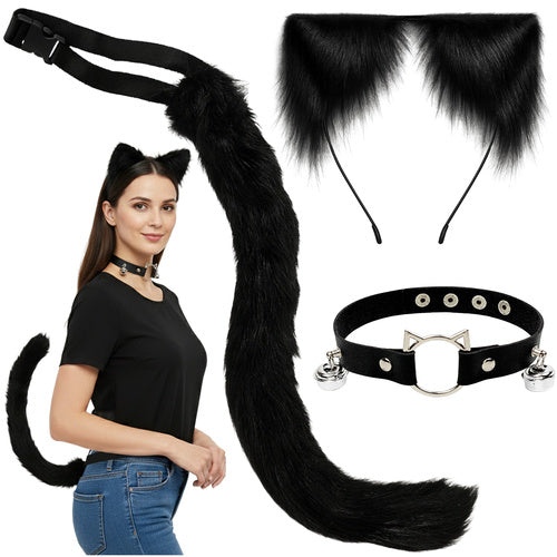 Ruhhy Kat/Vos Kostuumset - 3-Delig - Oortjes, Staart & Choker - Zwart